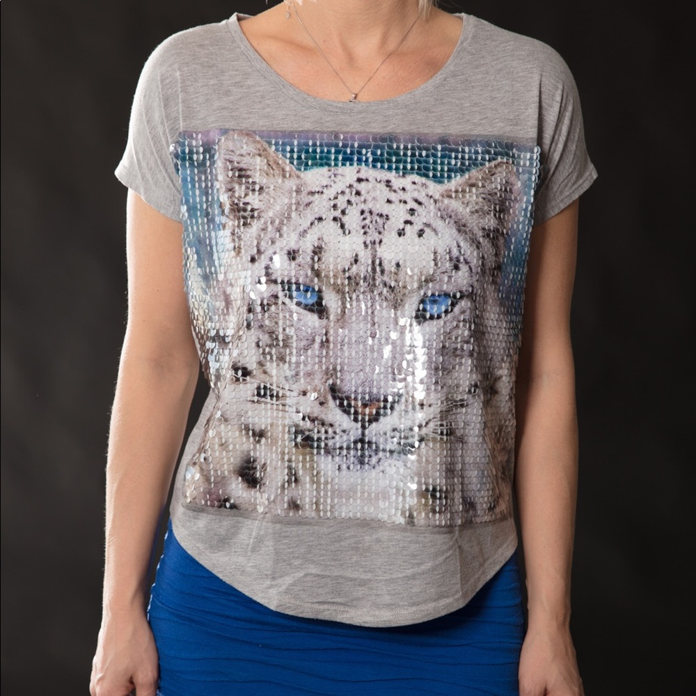 Guess sequin round neck top XS